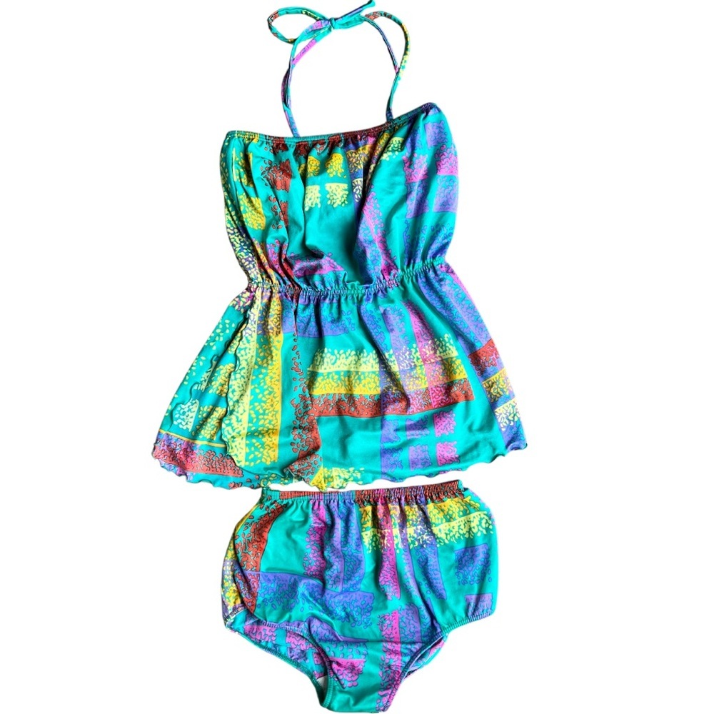 Vintage 90s swimsuit tankini bright bold size medium USA made strapless women
